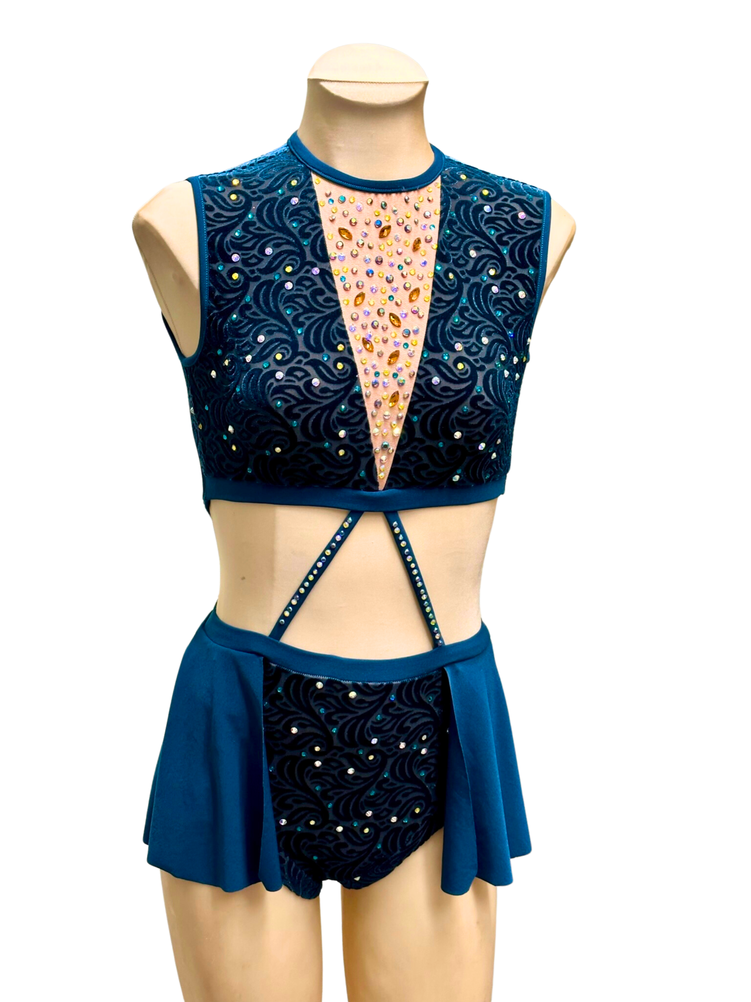 Paisley Velvet 2 Piece Dance Costume Teal