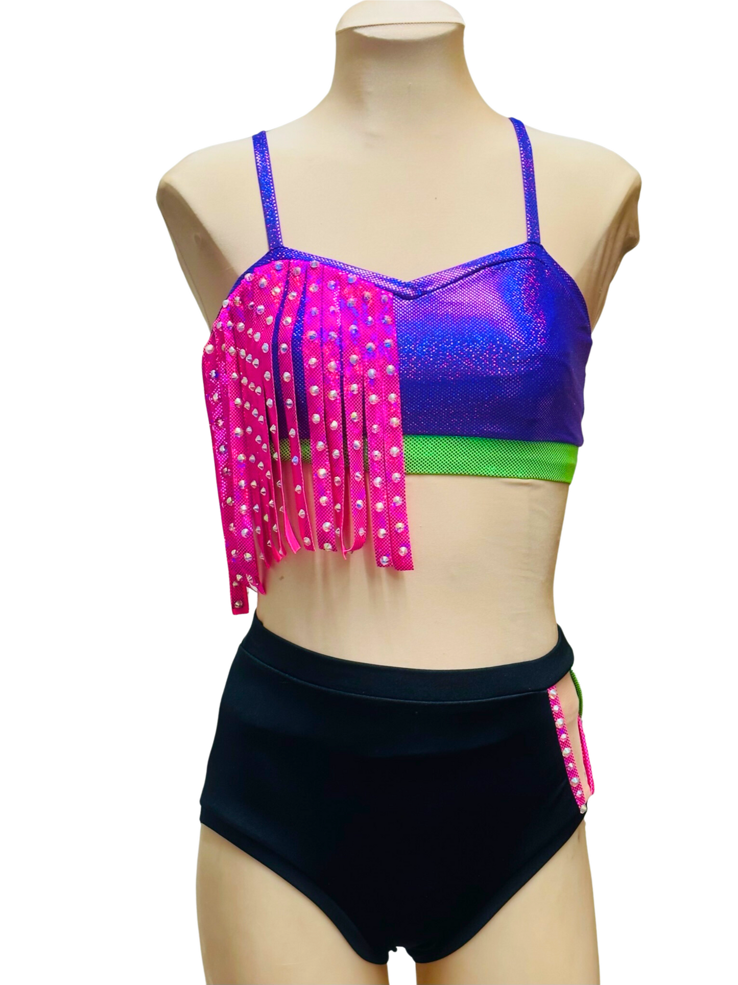 Shimmy & Shake Fringe Crop Top & Brief Set - Purple