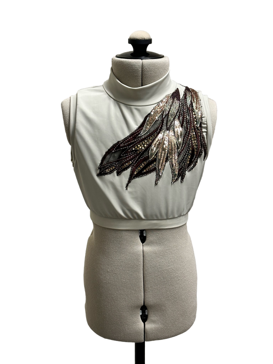 Crew Neck Crop Top - Floral Applique