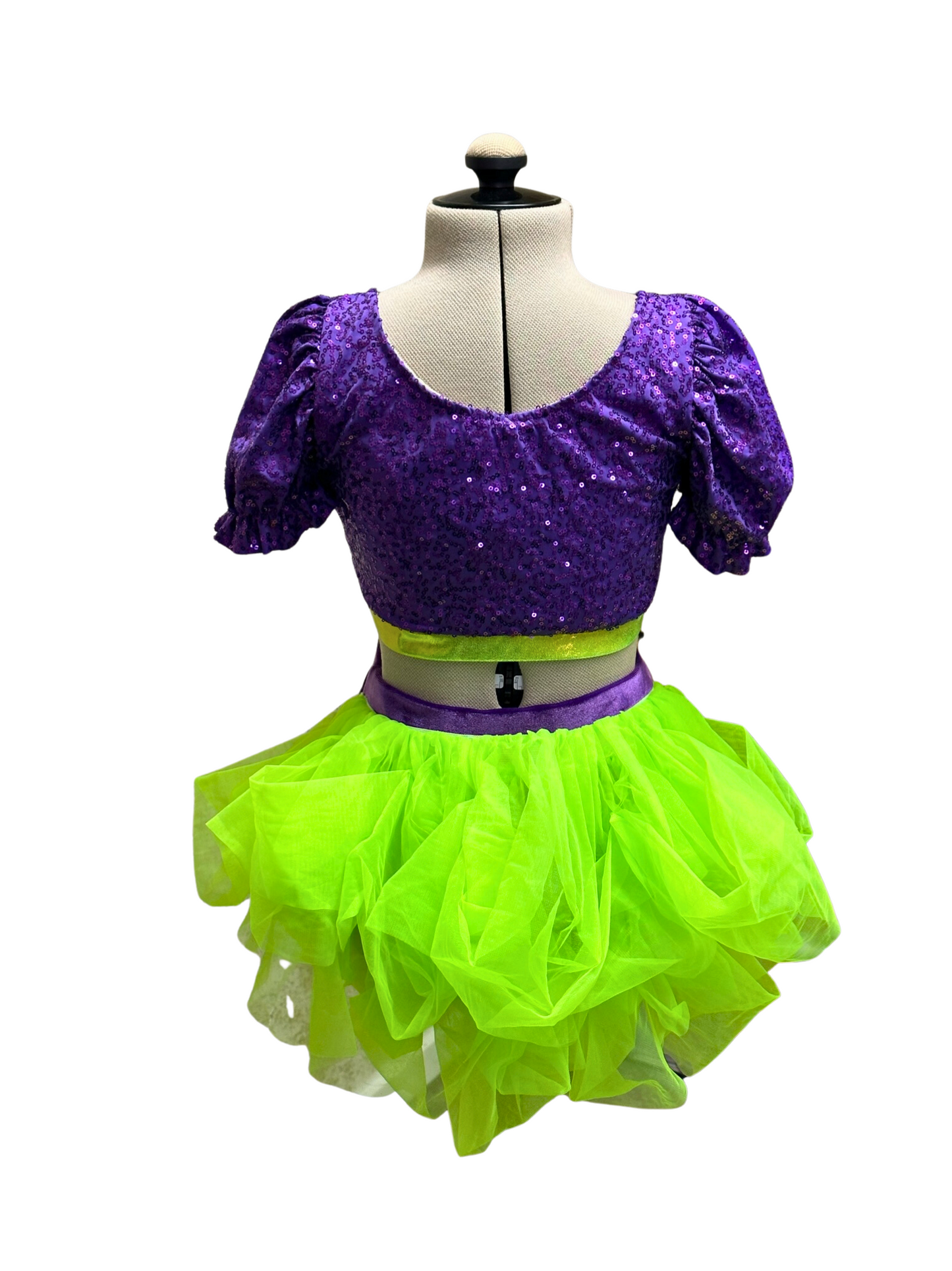 Purple/Lime Crop Top & Brief w/Bustle Set