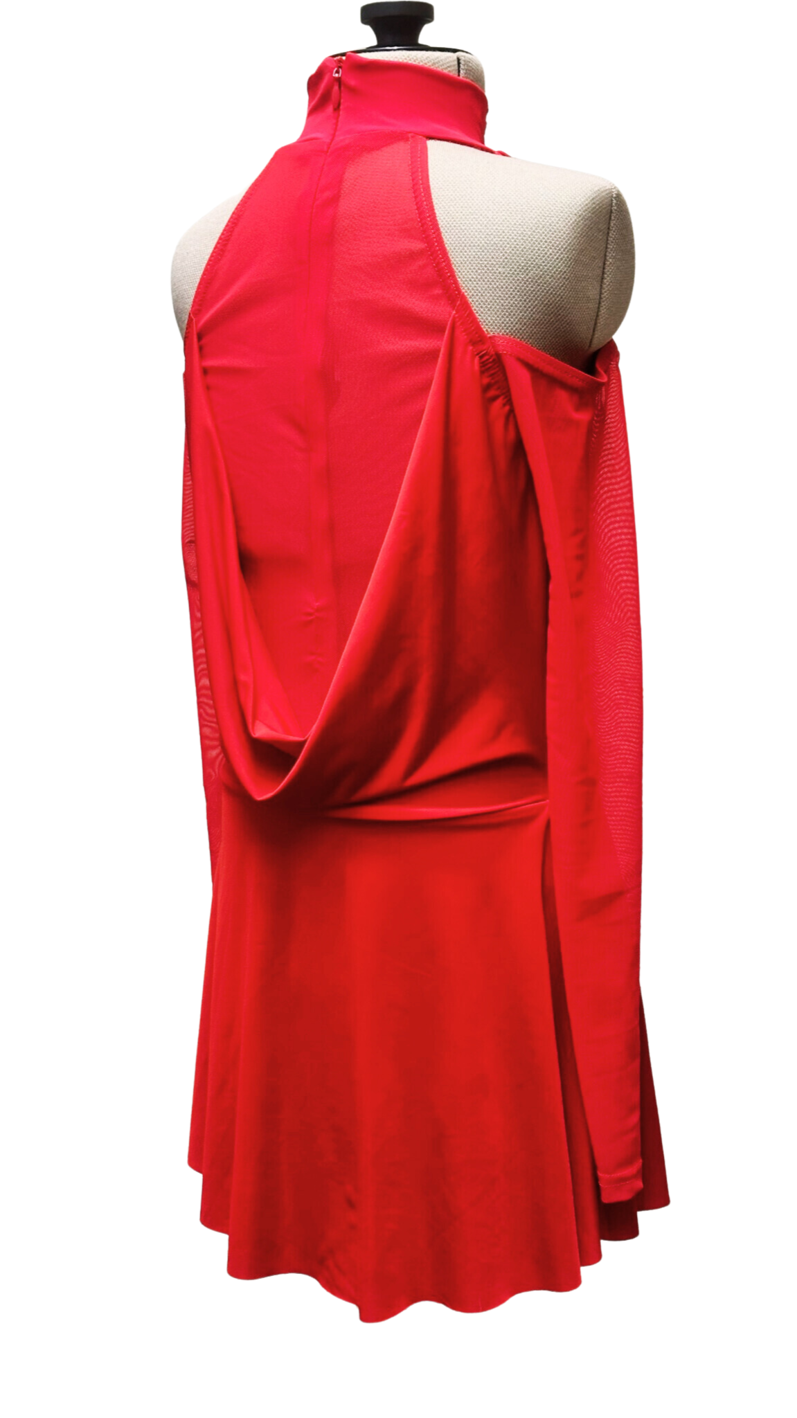 Red Cold Shoulder Dance Costume with Floral Applique and Mesh Details