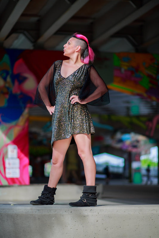 Bingo Bango Dress-Glitter Pinstripes