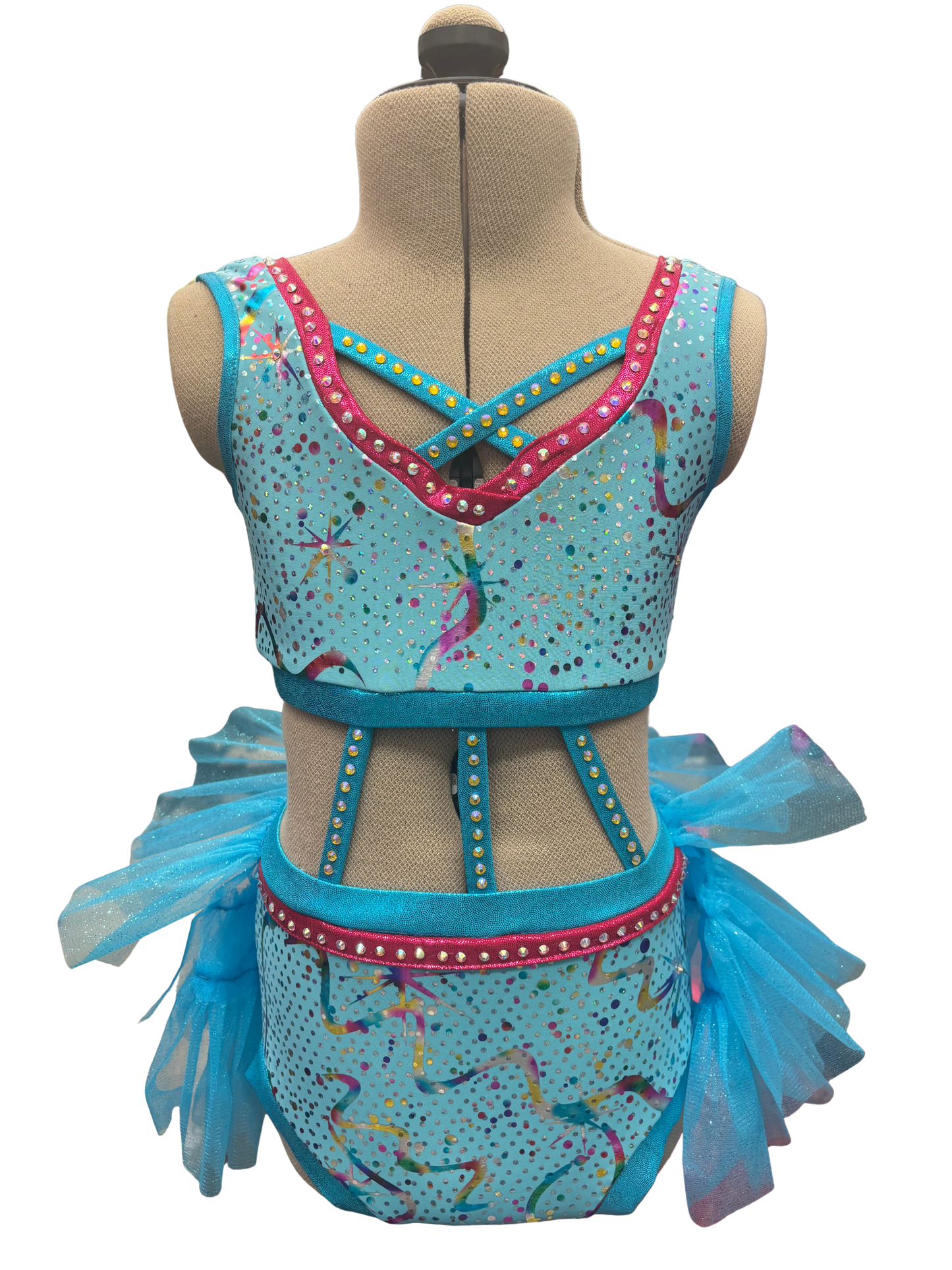Glitter Velvet Dance Costume w/ Feather Skirt