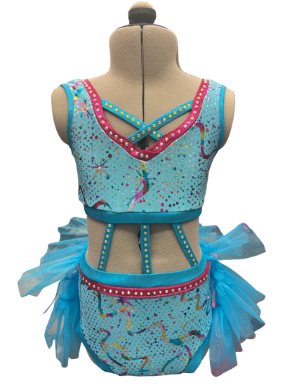 Glitter Velvet Dance Costume w/ Feather Skirt