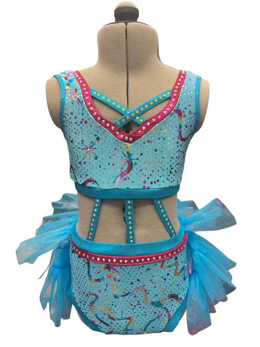 Glitter Velvet Dance Costume w/ Feather Skirt