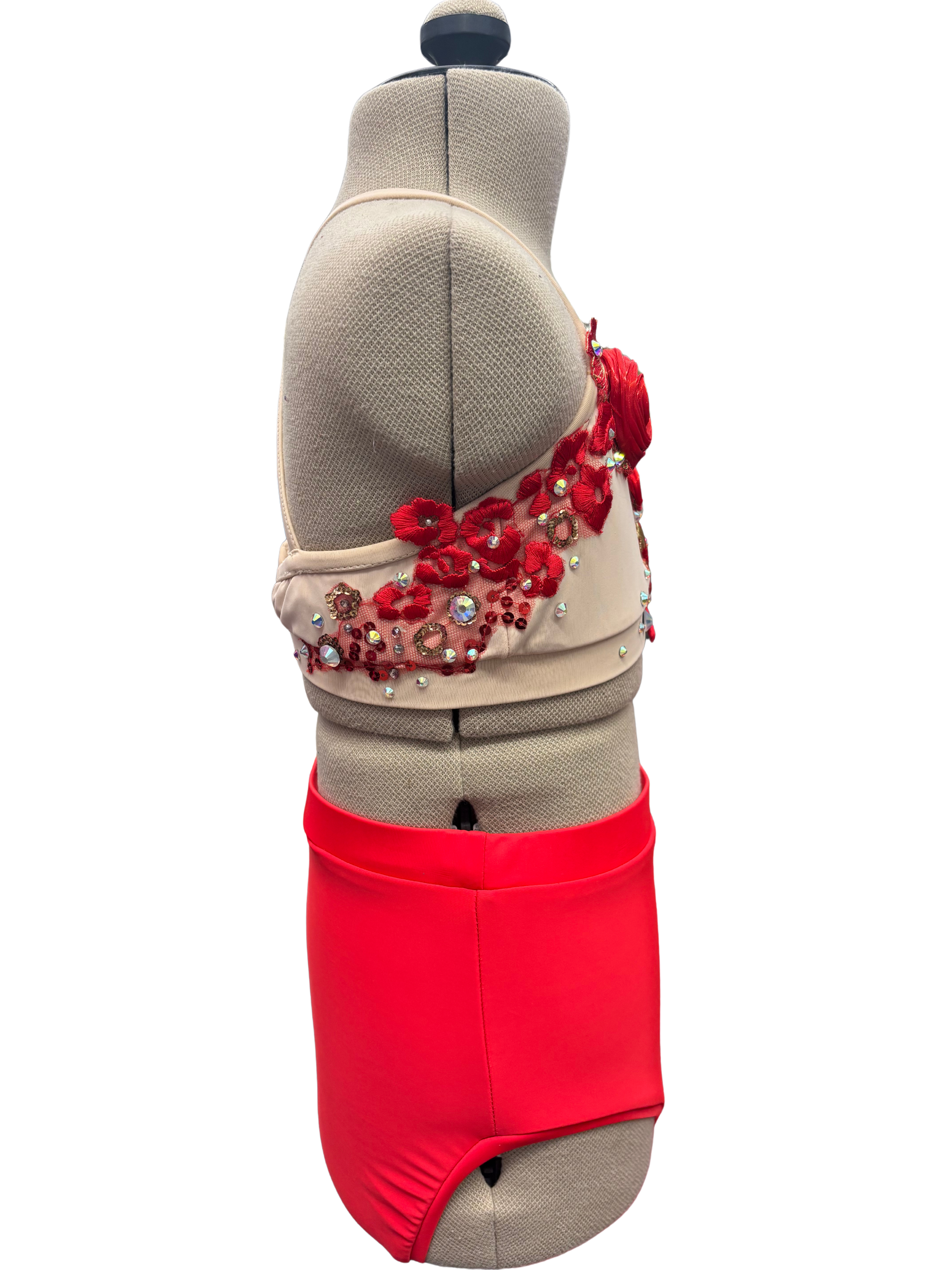 Red Dance Costume w/Flower Details