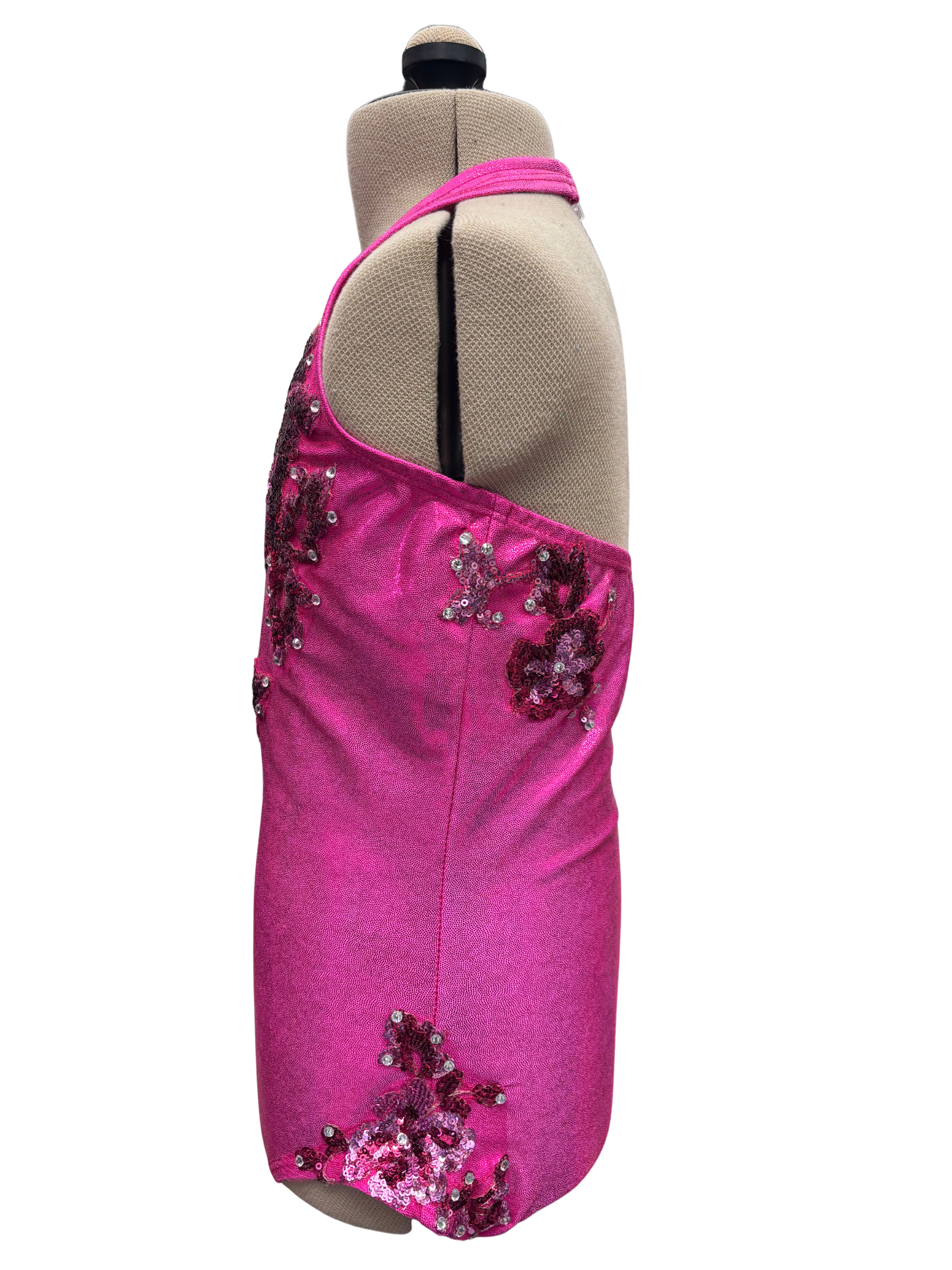 Pink Metallic Halter Bodysuit Dance Costume