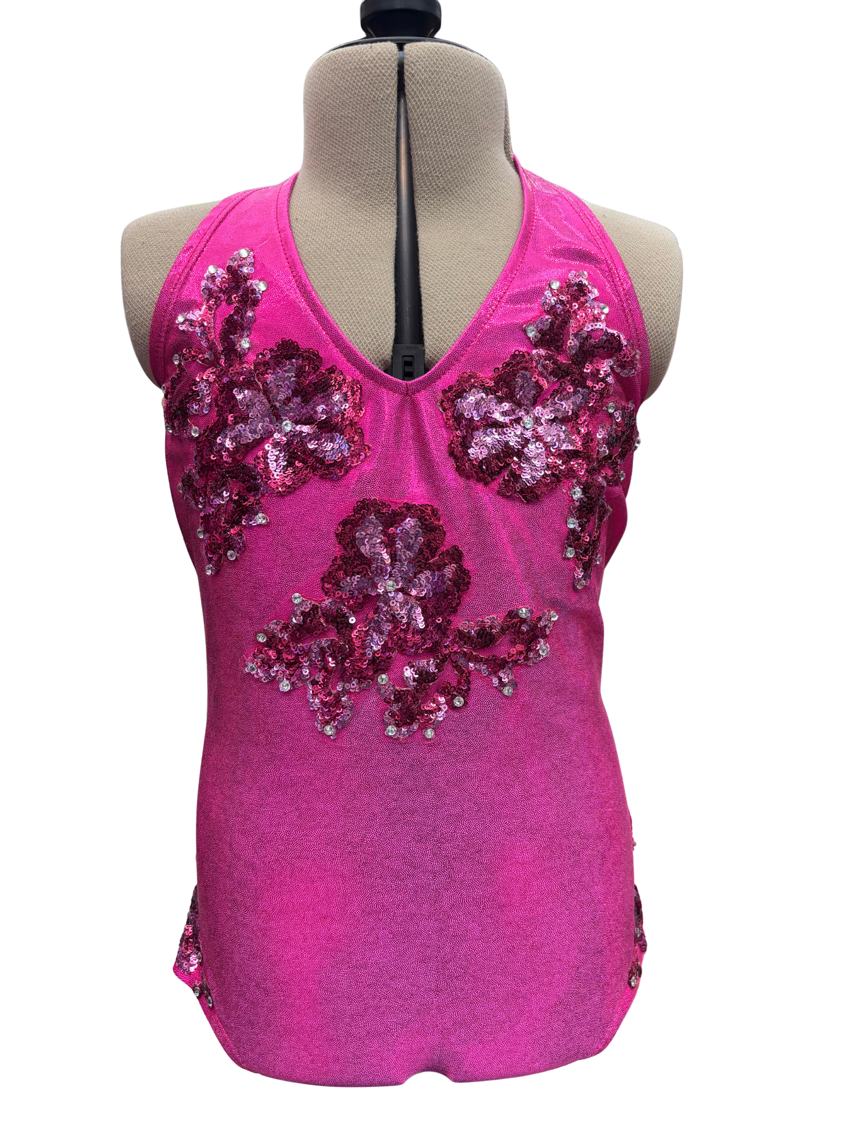Pink Metallic Halter Bodysuit Dance Costume
