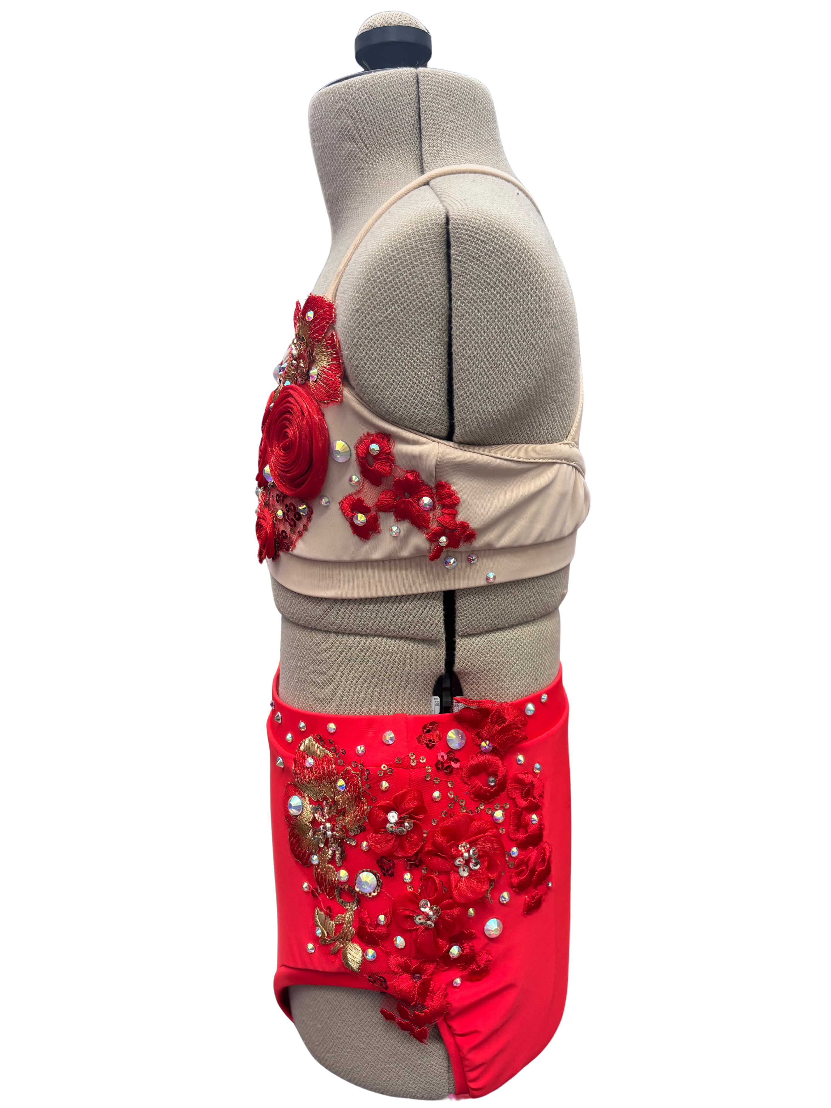 Red Dance Costume w/Flower Details