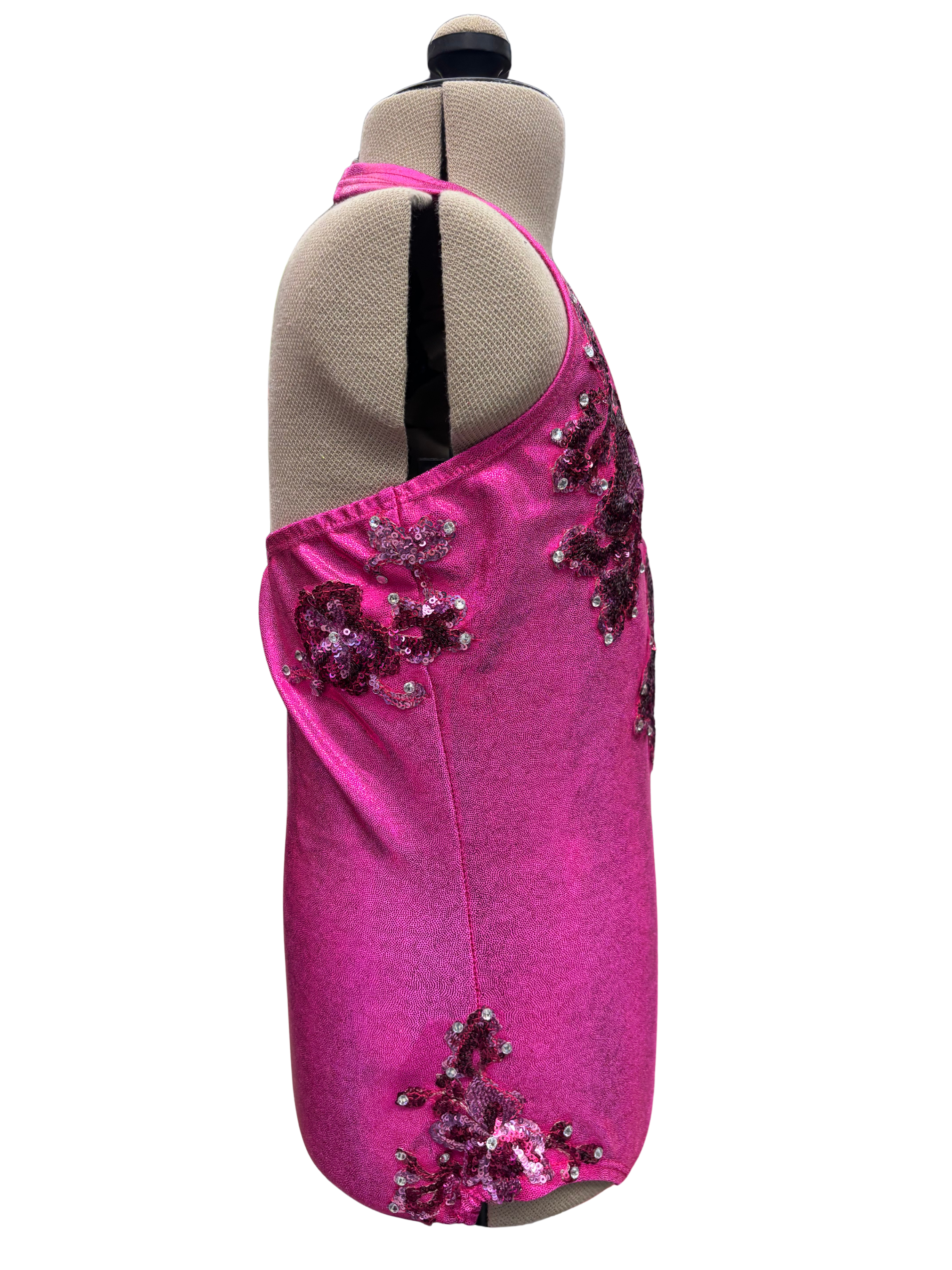 Pink Metallic Halter Bodysuit Dance Costume