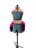 Glitter Velvet Dance Costume w/Feather Skirt