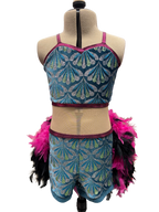 Glitter Velvet Dance Costume w/Feather Skirt