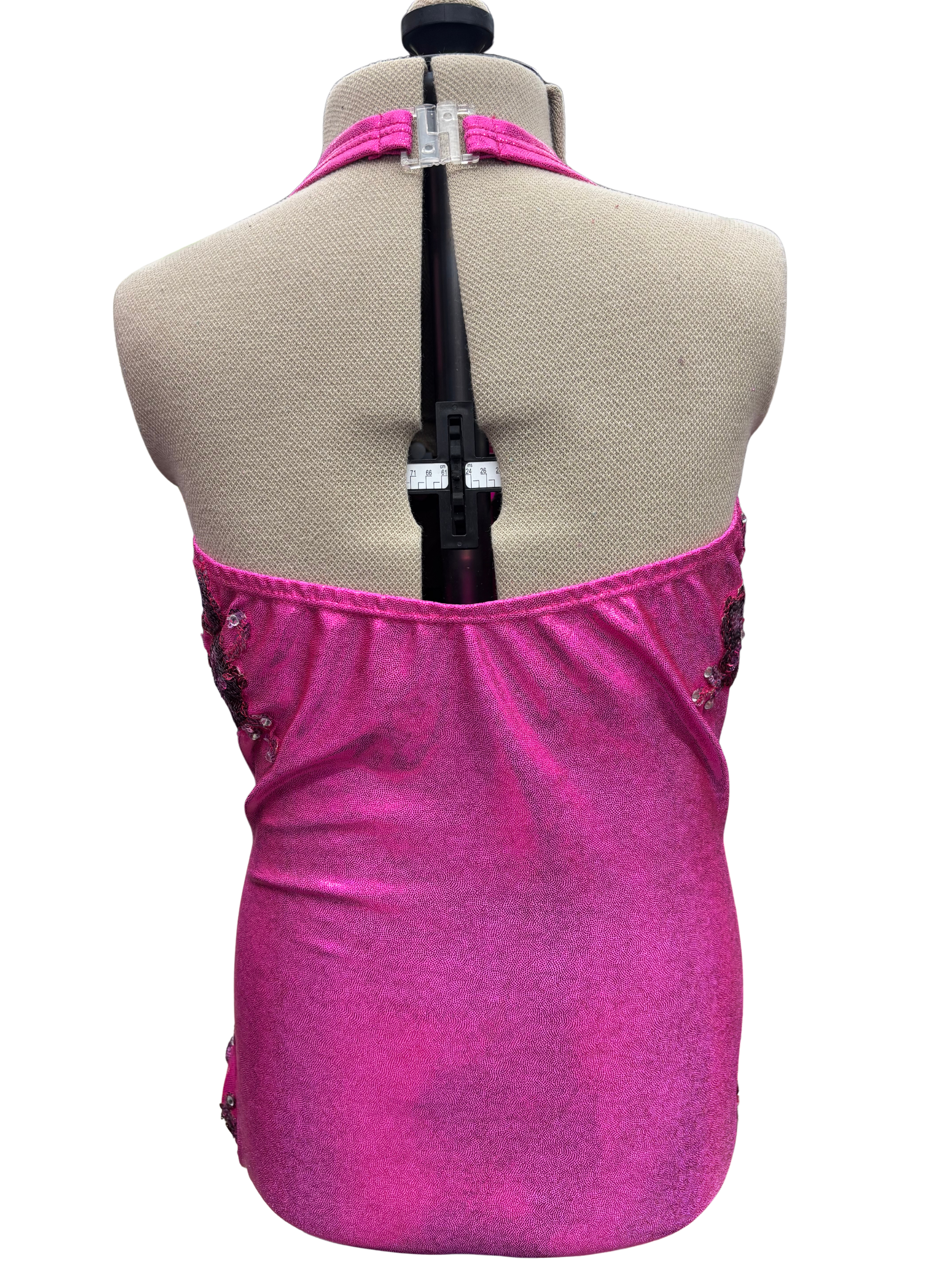 Pink Metallic Halter Bodysuit Dance Costume