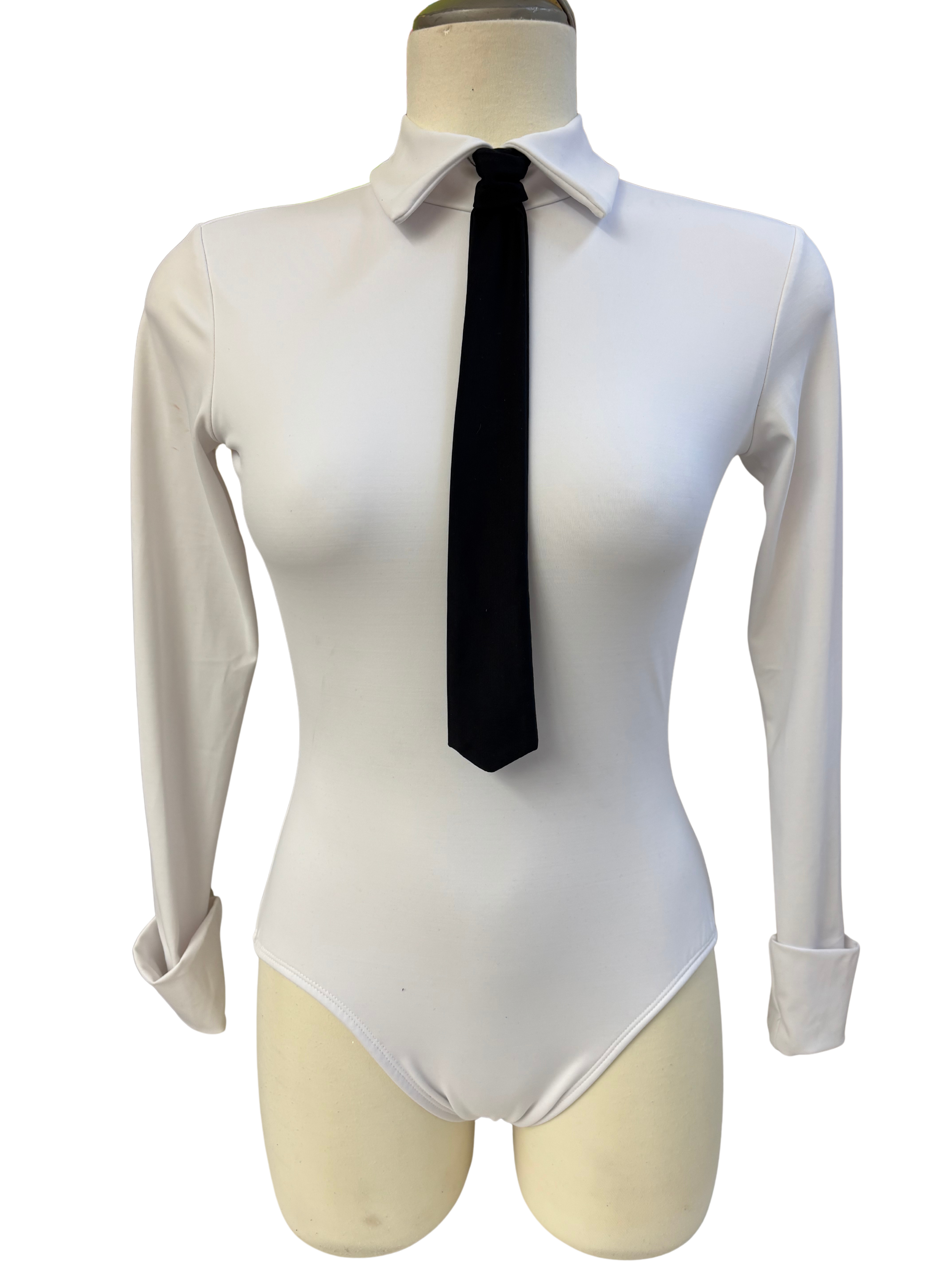 White Long Sleeve Bodysuit Dance Costume