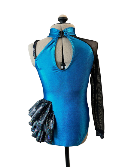 One-Sleeve Bodysuit Dance Costume with Side Skirt