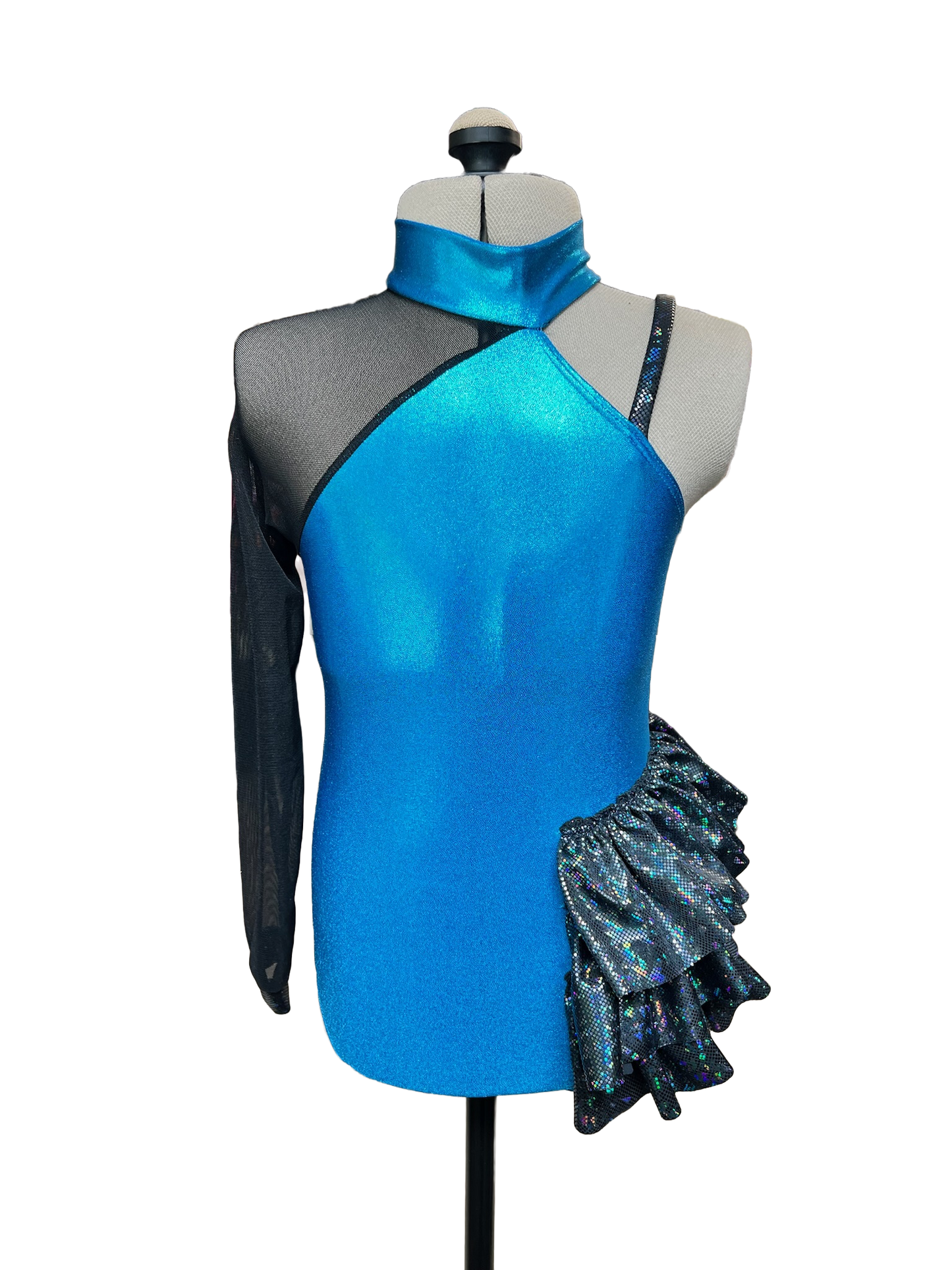 One-Sleeve Bodysuit Dance Costume with Side Skirt