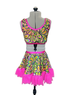 Let's Get Groovy - 2-Piece Groovy Print  V-Neck Crop Top & Tutu Skirt