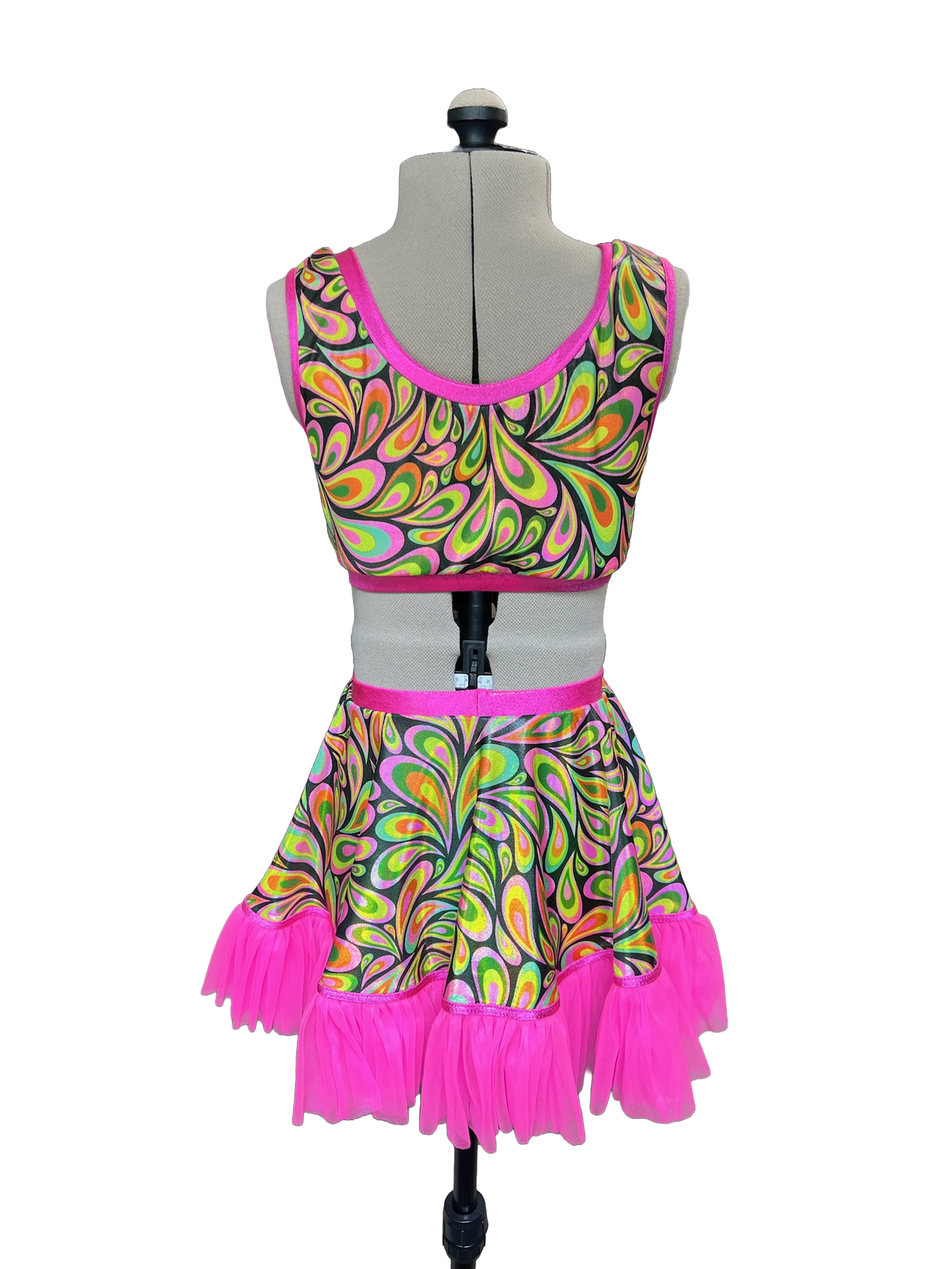 Let's Get Groovy - 2-Piece Groovy Print  V-Neck Crop Top & Tutu Skirt