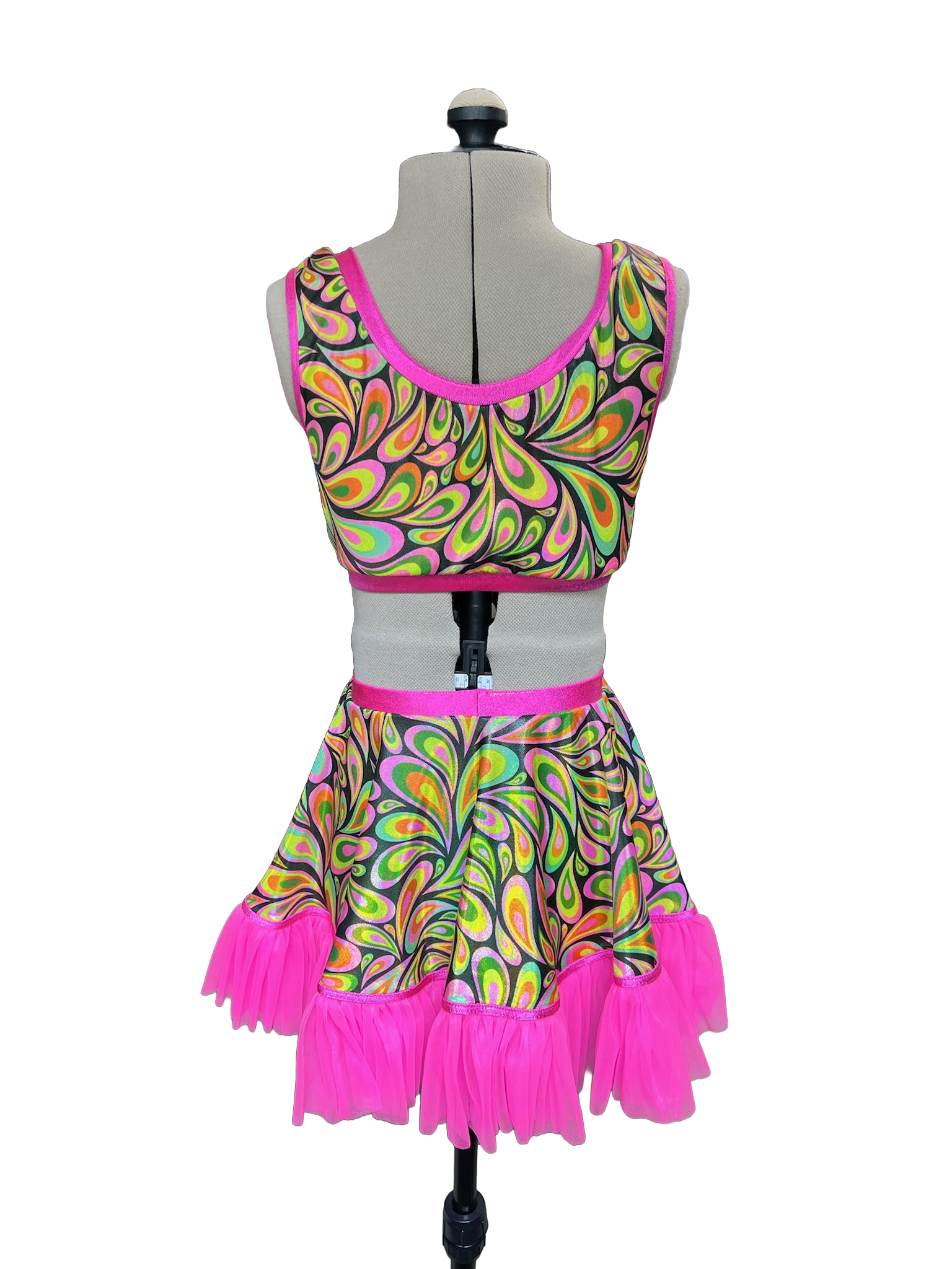 Let's Get Groovy - 2-Piece Groovy Print  V-Neck Crop Top & Tutu Skirt