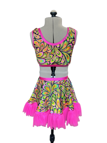 Let's Get Groovy - 2-Piece Groovy Print  V-Neck Crop Top & Tutu Skirt