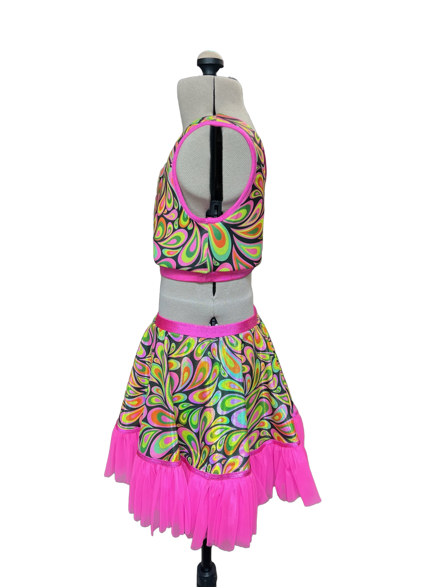 Let's Get Groovy - 2-Piece Groovy Print  V-Neck Crop Top & Tutu Skirt