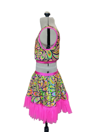 Let's Get Groovy - 2-Piece Groovy Print  V-Neck Crop Top & Tutu Skirt
