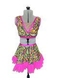 Let's Get Groovy - 2-Piece Groovy Print  V-Neck Crop Top & Tutu Skirt