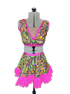 Let's Get Groovy - 2-Piece Groovy Print  V-Neck Crop Top & Tutu Skirt