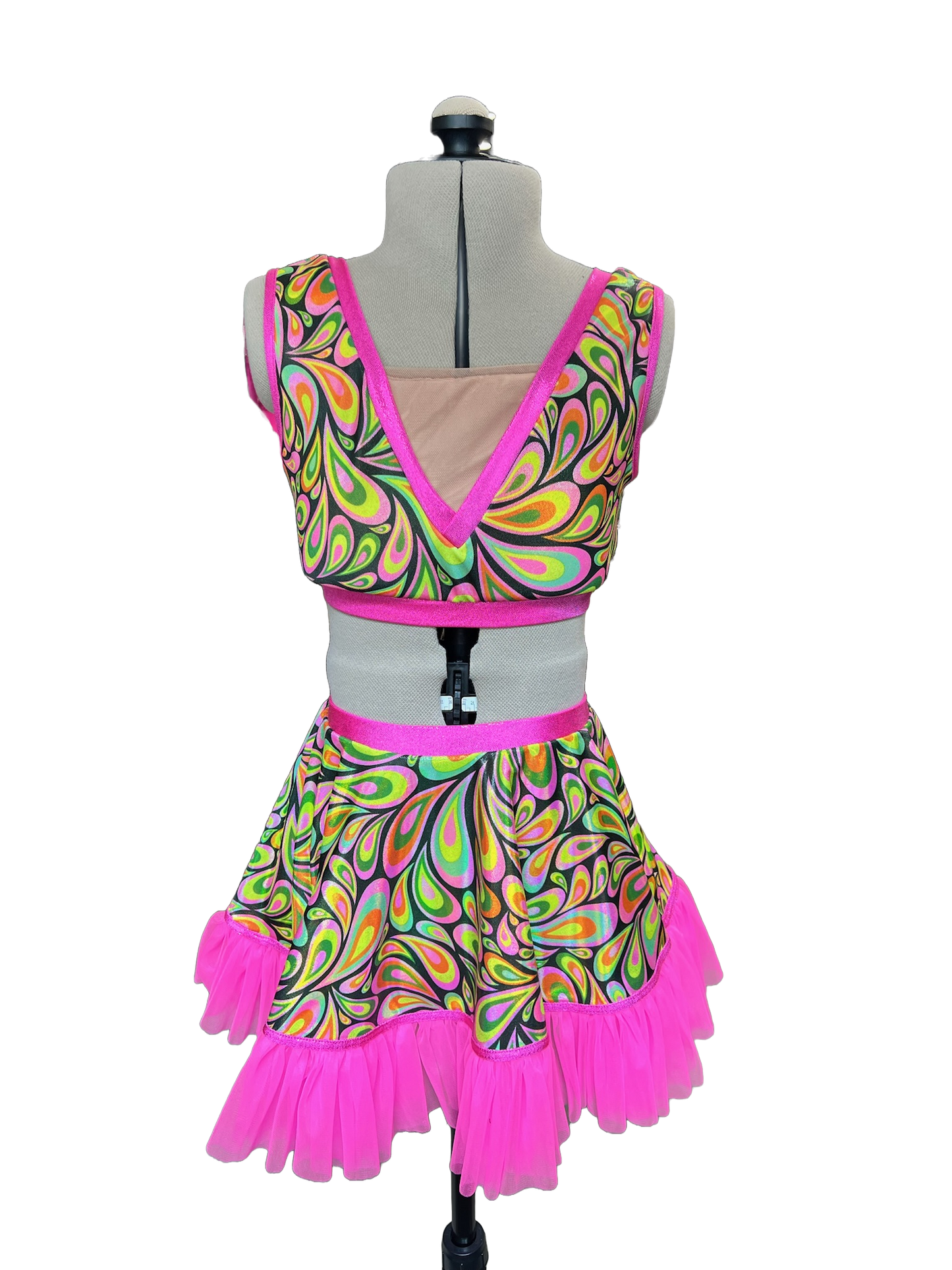Let's Get Groovy - 2-Piece Groovy Print  V-Neck Crop Top & Tutu Skirt