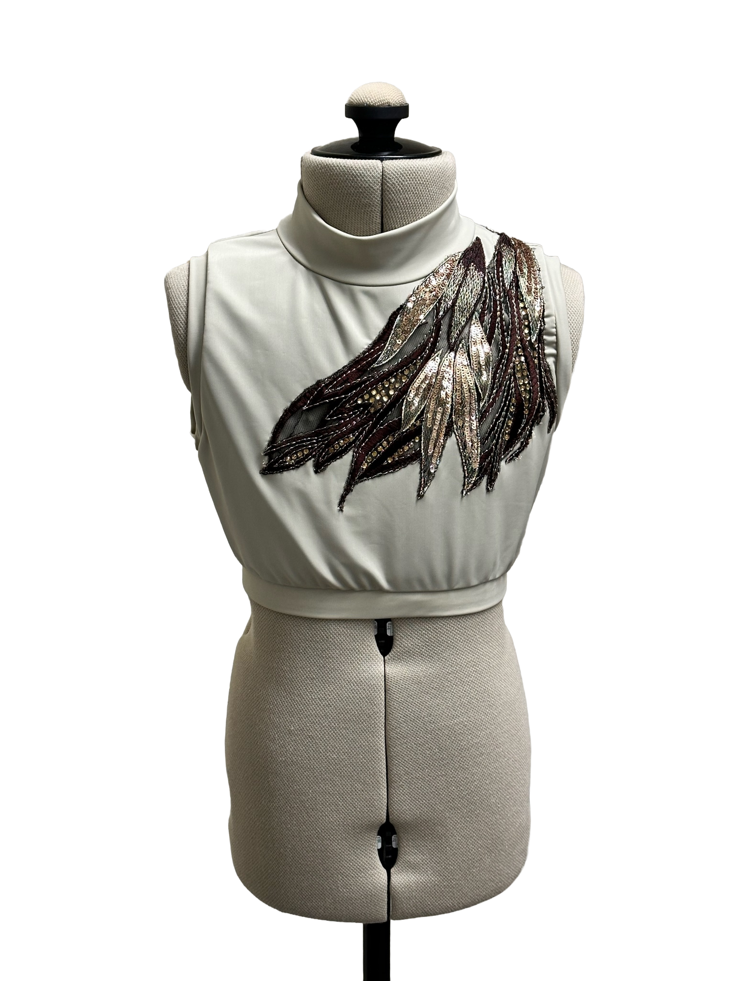 Crew Neck Crop Top - Floral Applique