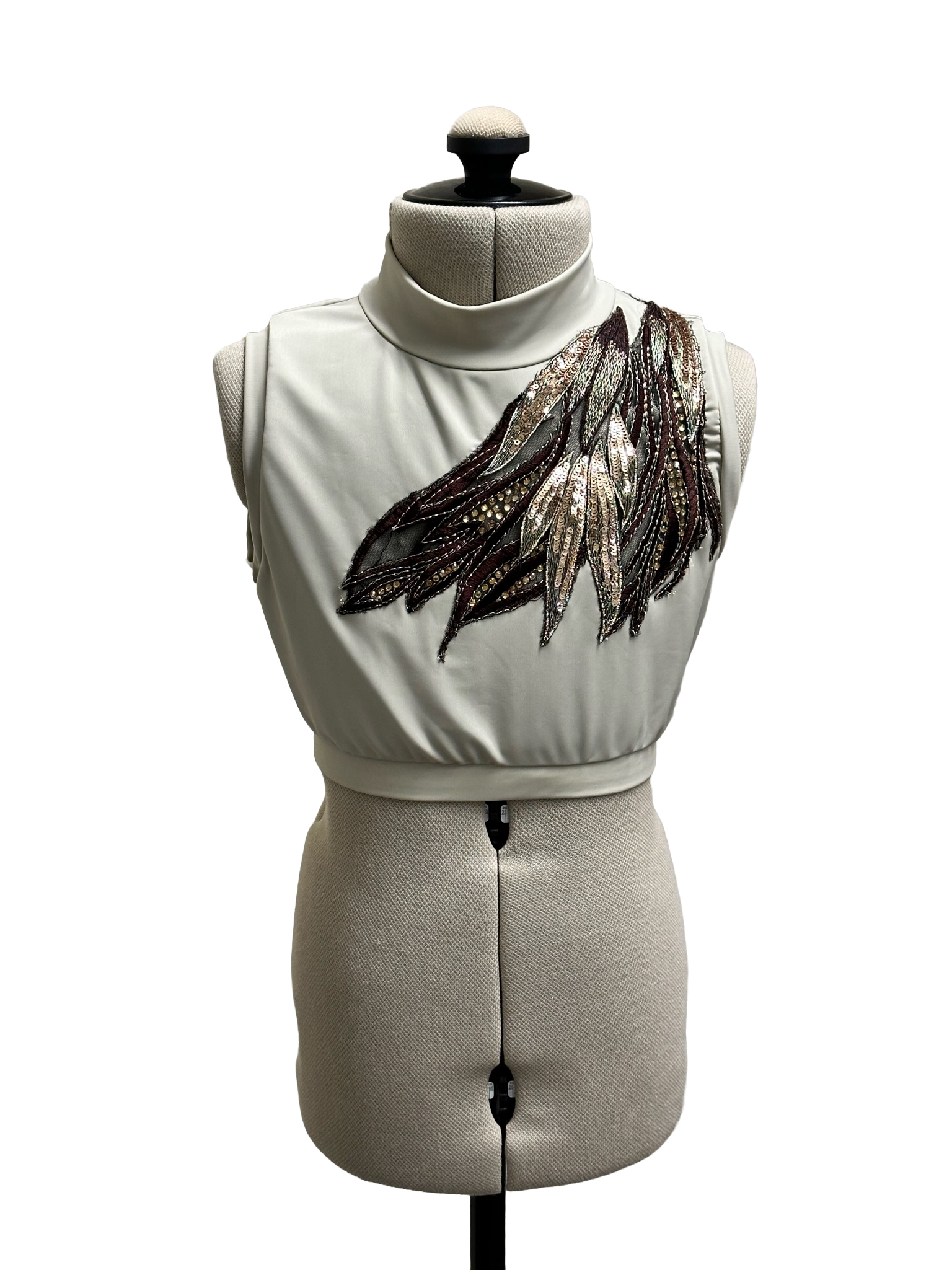 Crew Neck Crop Top - Floral Applique