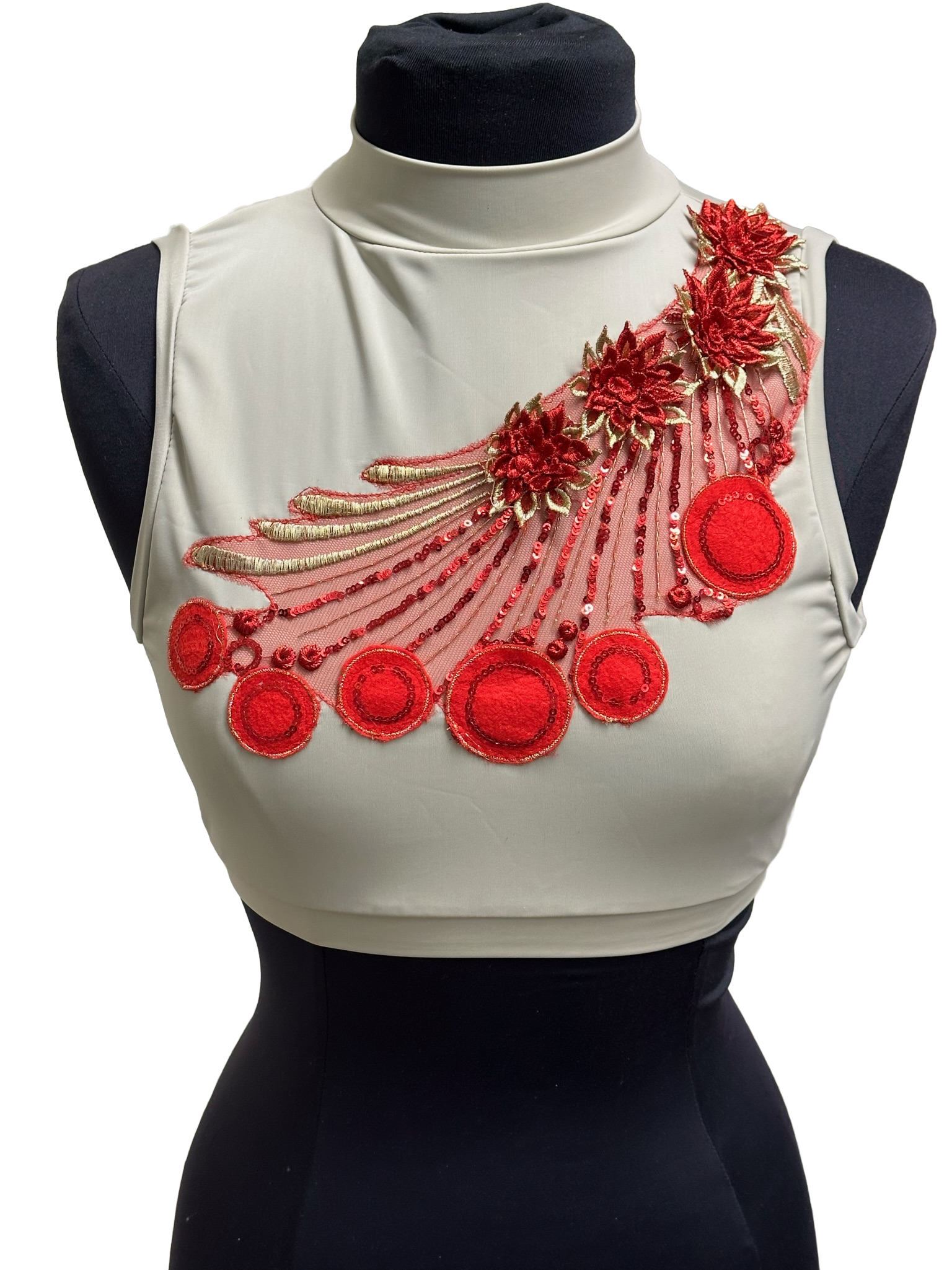 Crew Neck Crop Top - Floral Combo Applique