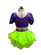 Purple/Lime Crop Top & Brief w/Bustle Set