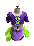 Purple/Lime Crop Top & Brief w/Bustle Set