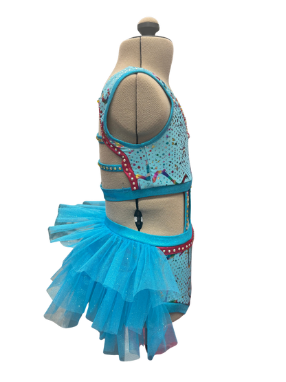 Glitter Velvet Dance Costume w/ Feather Skirt