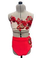 Red Dance Costume w/Flower Details