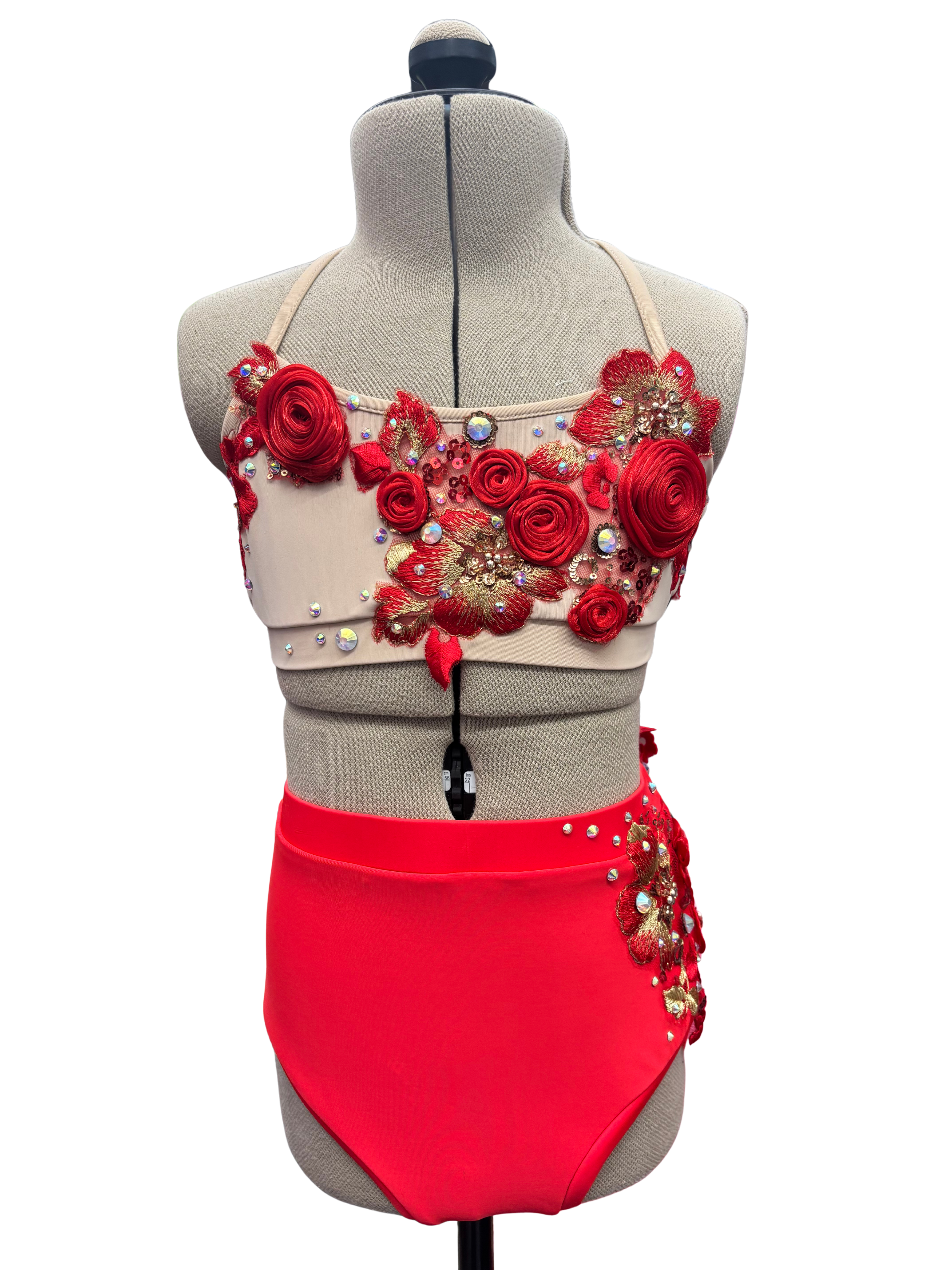 Red Dance Costume w/Flower Details