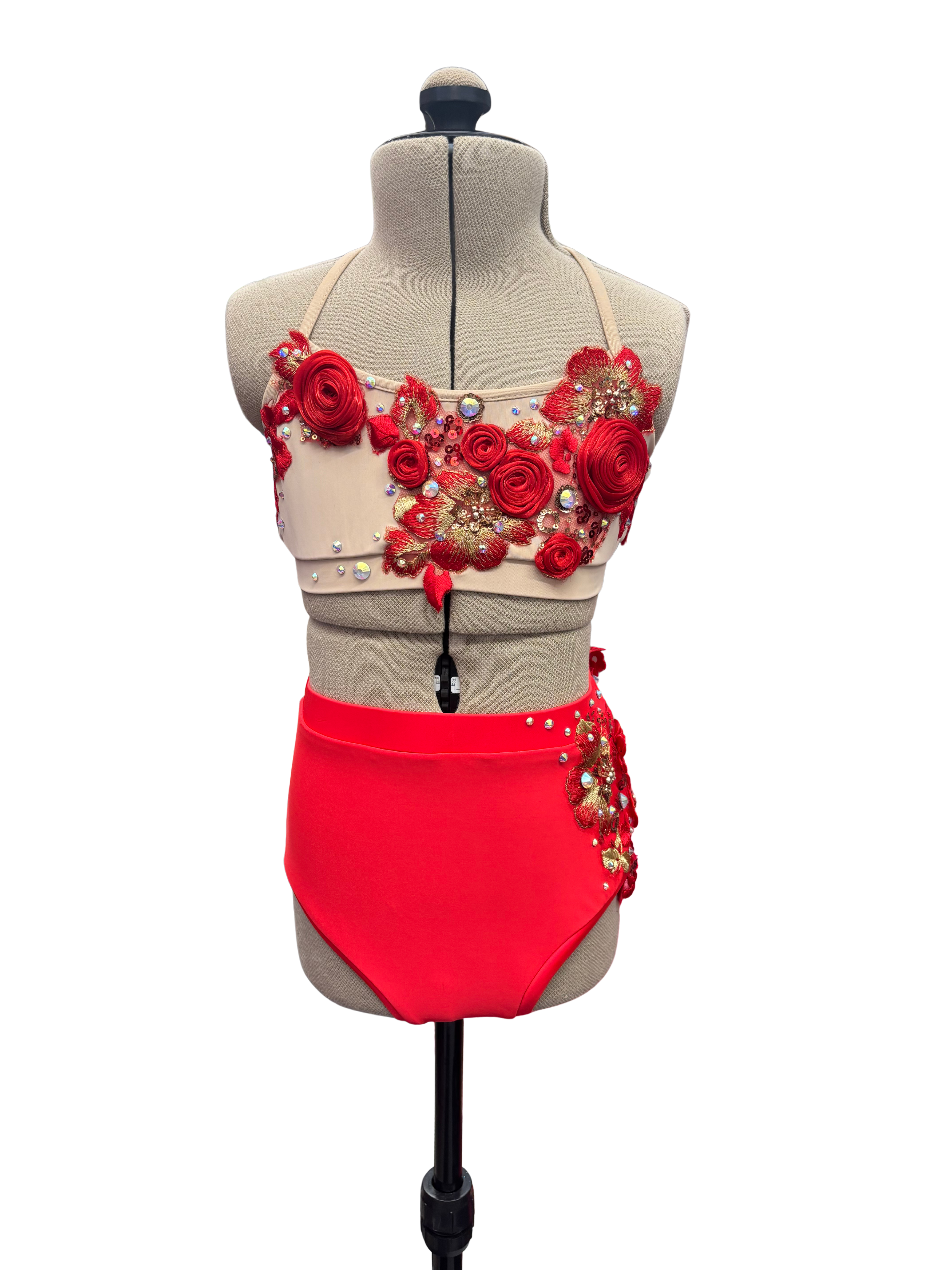 Red Dance Costume w/Flower Details