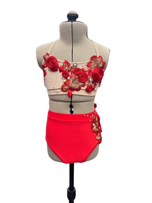 Red Dance Costume w/Flower Details