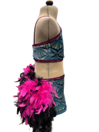 Glitter Velvet Dance Costume w/Feather Skirt