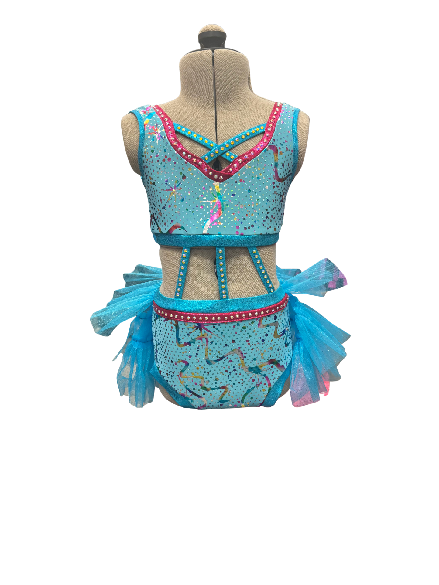Glitter Velvet Dance Costume w/ Feather Skirt