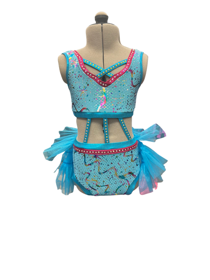 Glitter Velvet Dance Costume w/ Feather Skirt