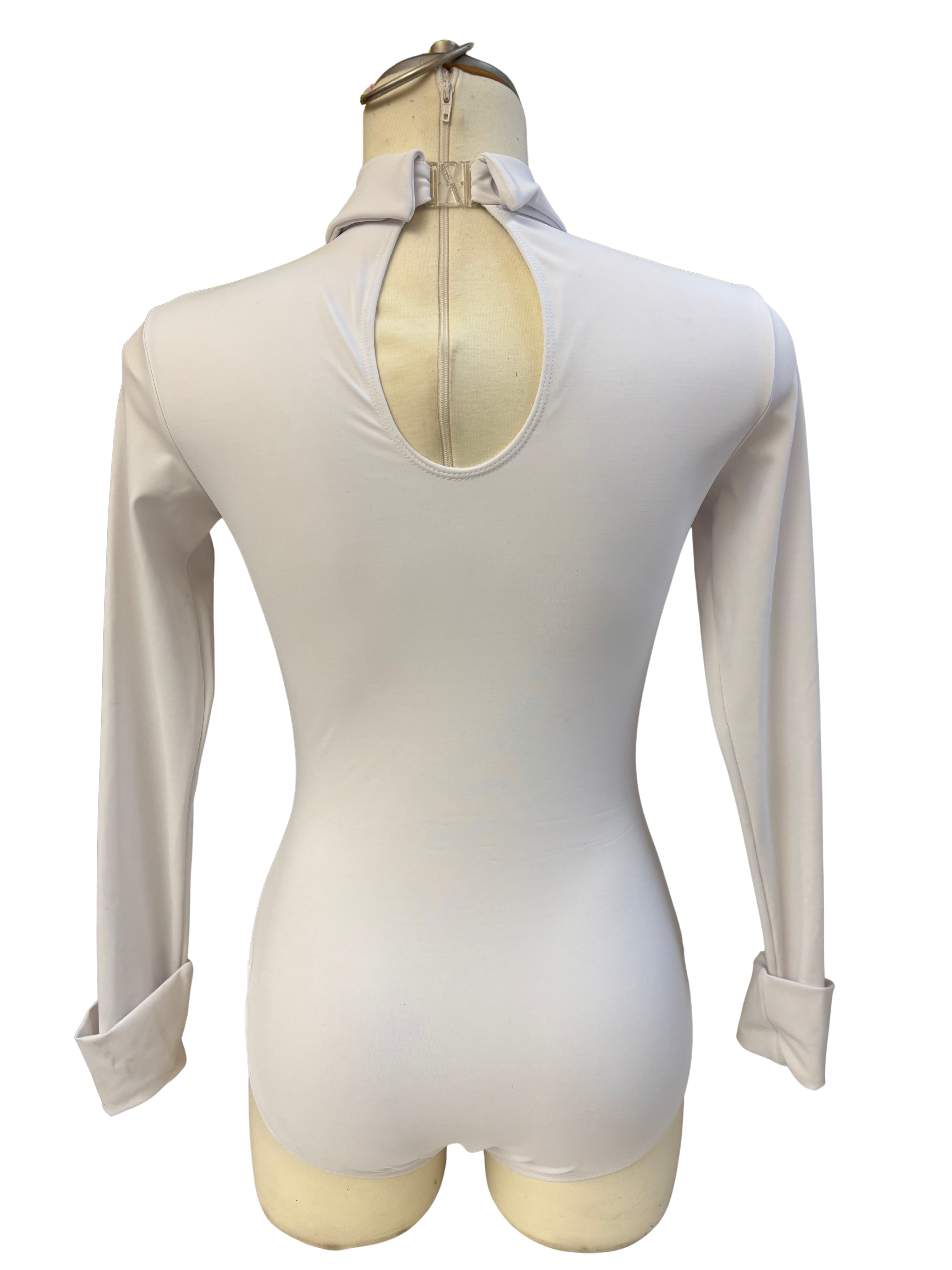White Long Sleeve Bodysuit Dance Costume