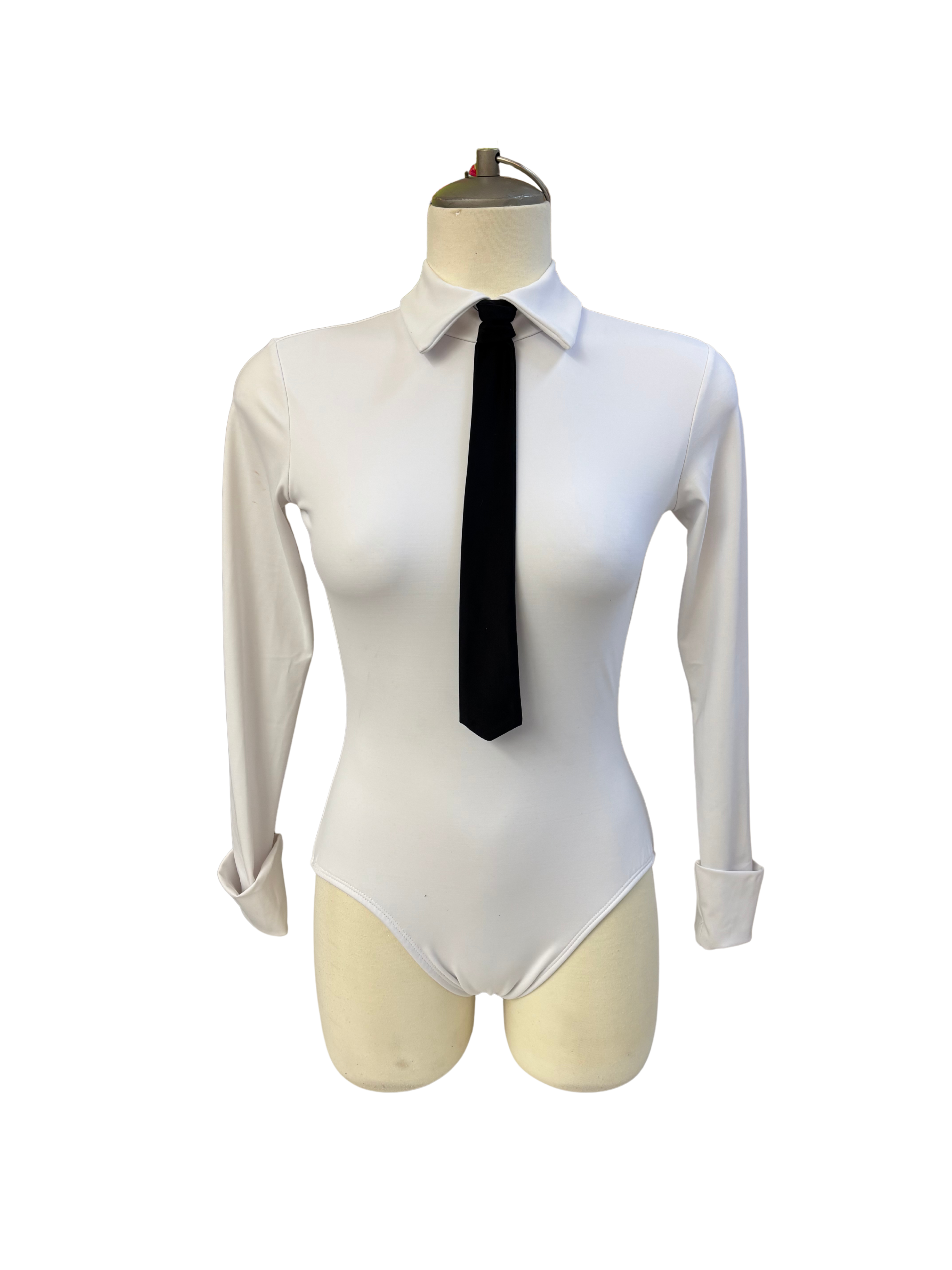 White Long Sleeve Bodysuit Dance Costume