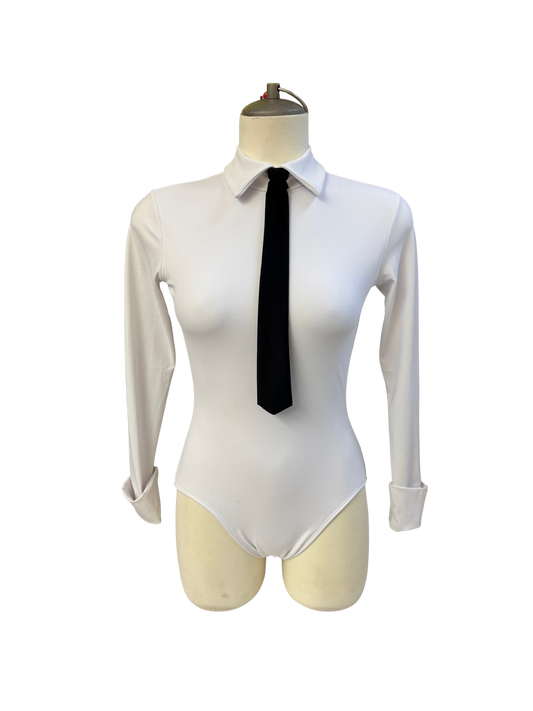 White Long Sleeve Bodysuit Dance Costume