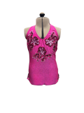 Pink Metallic Halter Bodysuit Dance Costume