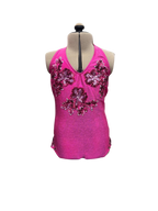 Pink Metallic Halter Bodysuit Dance Costume