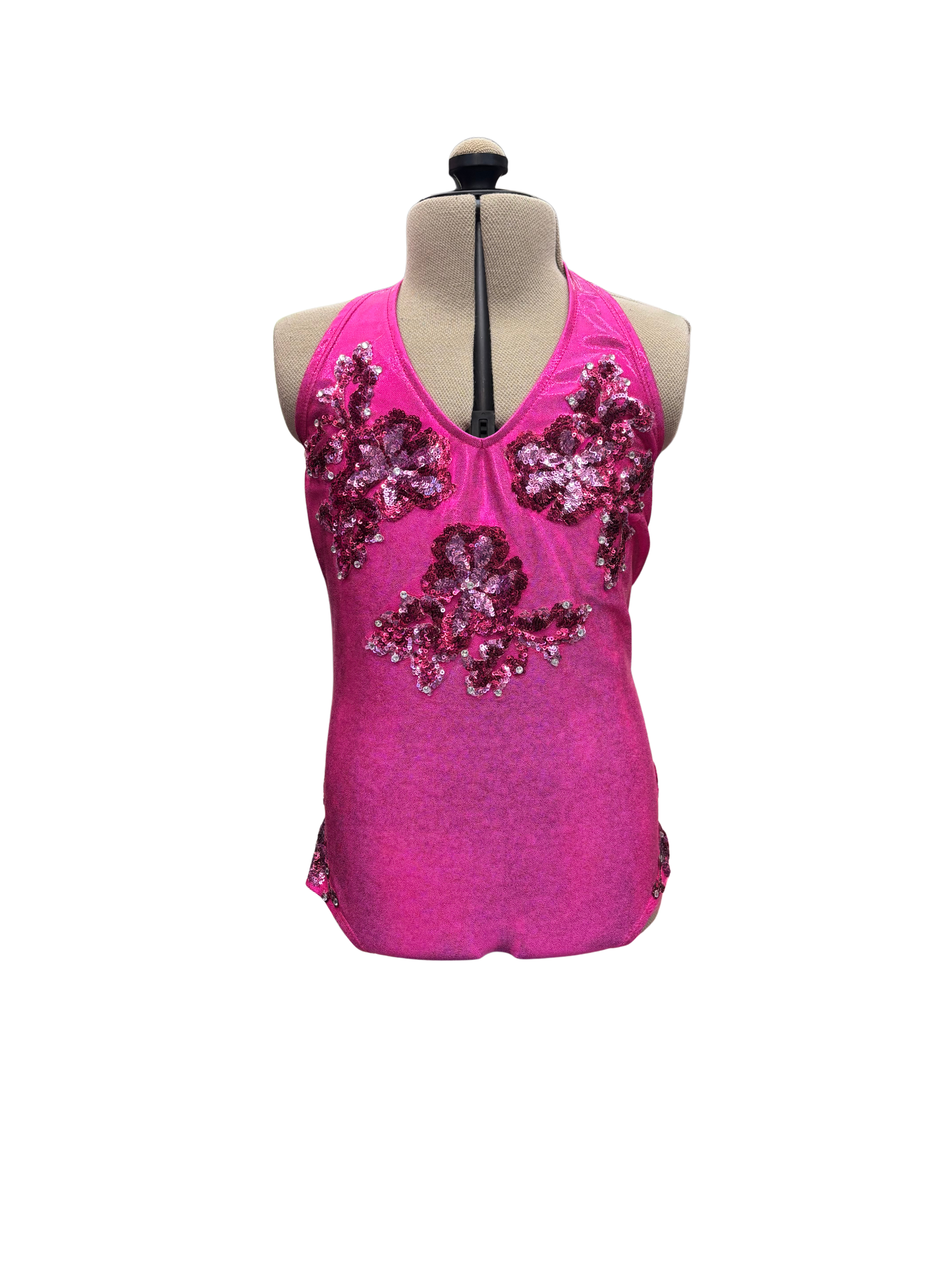 Pink Metallic Halter Bodysuit Dance Costume