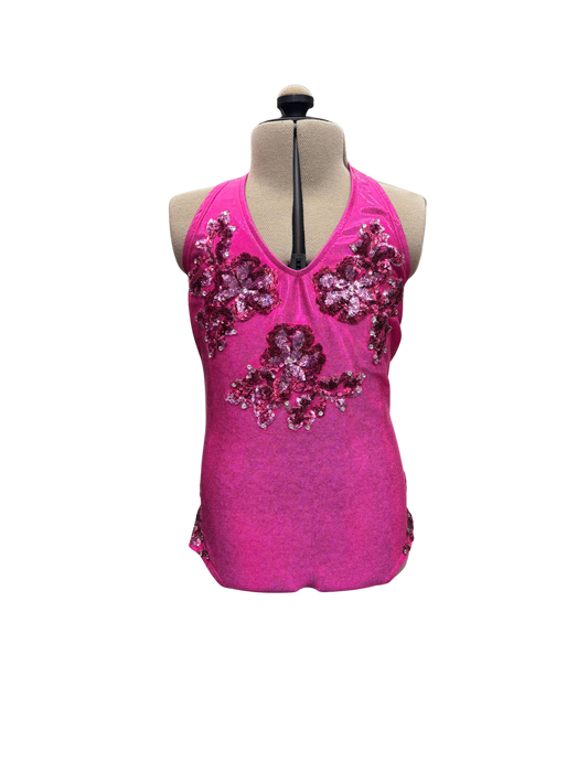 Pink Metallic Halter Bodysuit Dance Costume