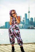 Hooded Galaxy Print Romper